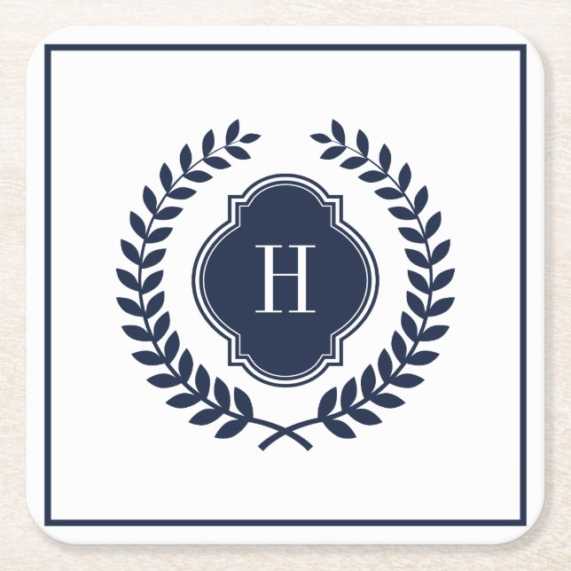 Monogrammed marblå Vapensköld andedräkt Underlägg Papper Kvadrat (Framsidan)