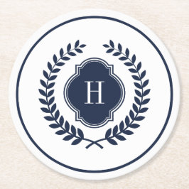 Monogrammed marblå Vapensköld Utandningscirkel Ram Underlägg Papper Rund