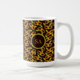 Monogrammed Mardi Gras Golden Mask Grönt Feathers Kaffemugg