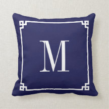 Monogrammed marin och vit grekisk Nyckel Gräns