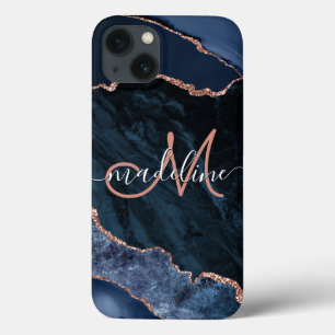 Monogrammed marinblå geode Agate Ro Glitter