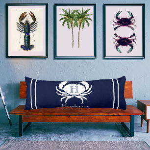 Monogrammed marinblå vitkrabba Nautisk Kroppskudde