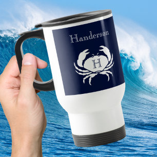 Monogrammed marinblå vitkrabba Nautisk Resemugg