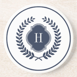 Monogrammed marinblåvitling underlägg