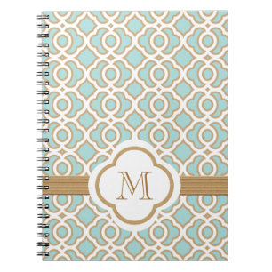 Monogrammed marockanska äggskalstunt blått och anteckningsbok med spiral