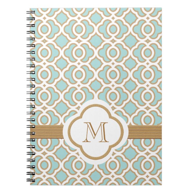 Monogrammed marockanska äggskalstunt blått och anteckningsbok med spiral (Framsidan)