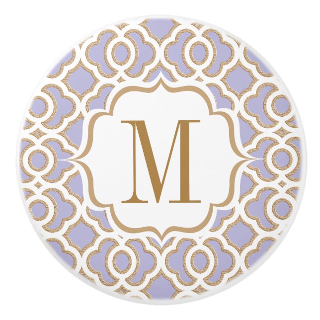 Monogrammed marockanska lavendel och guld knopp (Framsidan)