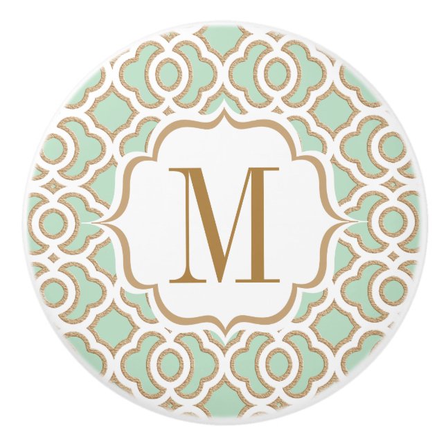 Monogrammed marockanska Mintgrönt och guld Knopp (Framsidan)