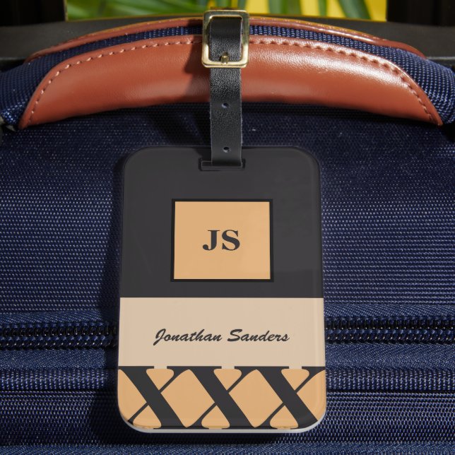 Monogrammed Masculine Neutralt-Toned Luggage Tag Bagagebricka (Framsida Insitu 2)