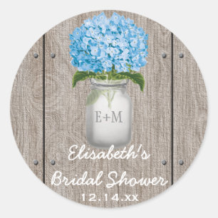 Monogrammed Mason Burk Blue Hydrangea Möhippa Runt Klistermärke