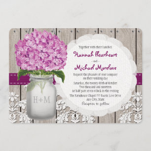 Monogrammed Mason Burk Plum Hydrangea Bröllop Inbjudningar