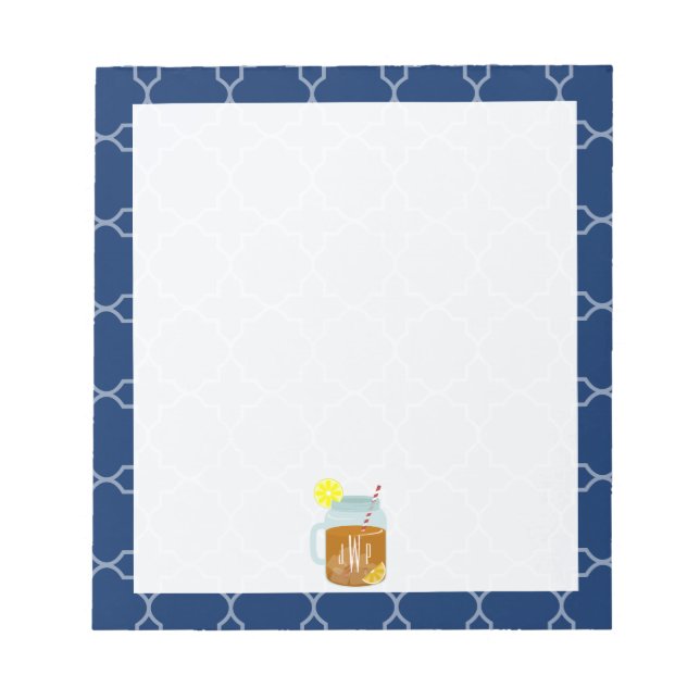 Monogrammed Mason Burk Sweet Tea - Navy Quatrefoil Anteckningsblock (Framsida)