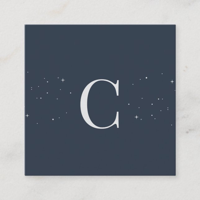 Monogrammed minimal Celestial Stars QR-kod Fyrkantigt Visitkort (Framsida)