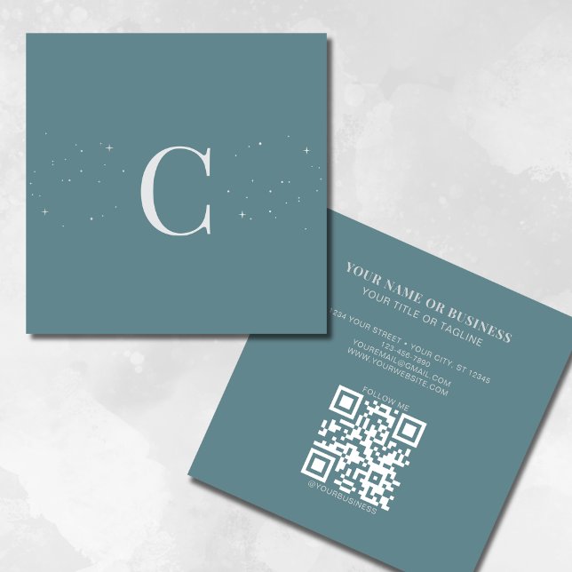 Monogrammed minimal kelestial stjärna Sage QR-kod Fyrkantigt Visitkort (Skapare uppladdad)