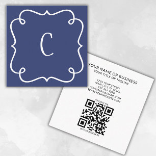 Monogrammed minimal Trendig, marin blå QR-kod Fyrkantigt Visitkort