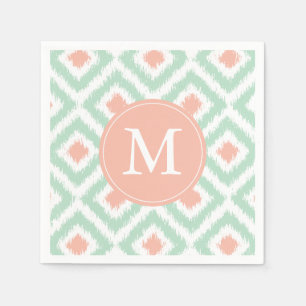 Monogrammed Mint och Coral Ikat Mönster Pappersservett
