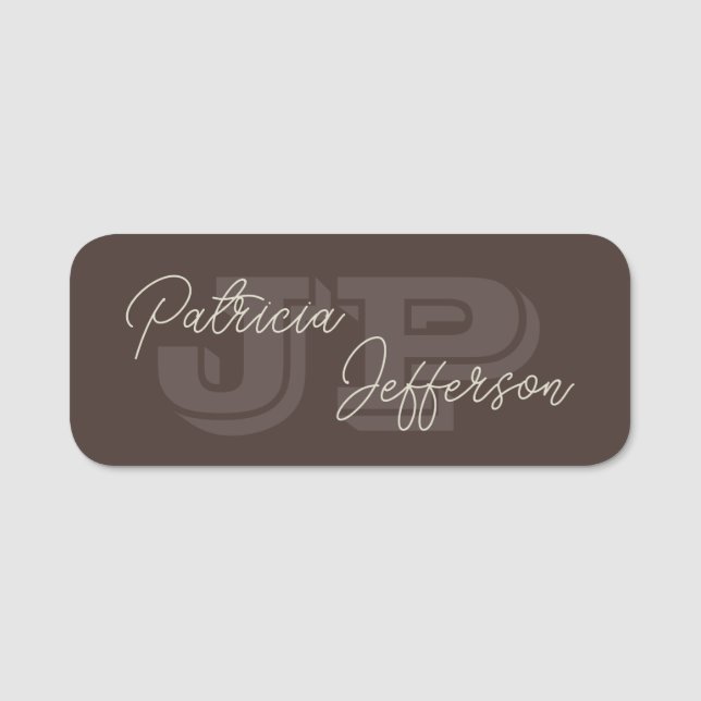 Monogrammed Mocha Mörk Brown BeSnygg handskriven Namnbricka (Framsida)