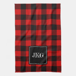Monogrammed modern buffelplädkontroll kökshandduk