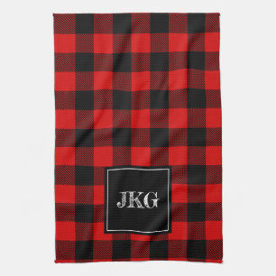 Monogrammed modern buffelplädkontroll kökshandduk