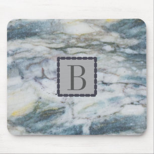 Monogrammed Modern Grått och Blue Marble Struktur Musmatta