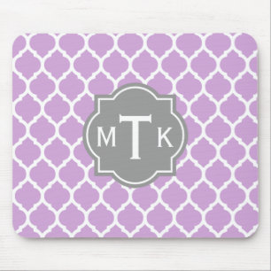 Monogrammed Modern Grått och Lilac Lattice Mönster Musmatta