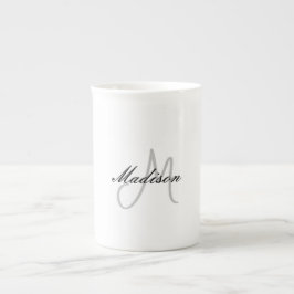 Monogrammed Modern Handwrite Namn - första handskr Benporslin Mugg