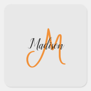 Monogrammed Modern Handwrite Namn - första handskr Fyrkantigt Klistermärke