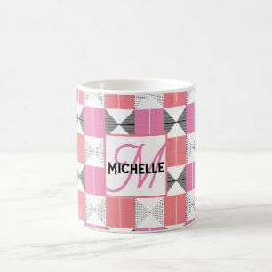 MOnogrammed Modern Rosa & Black geometric mönster Kaffemugg