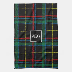 Monogrammed modern Tartan för svartgröntpläd Kökshandduk