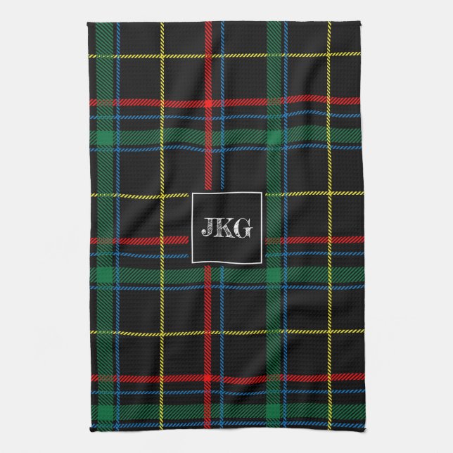 Monogrammed modern Tartan för svartgröntpläd Kökshandduk (Vertikal)