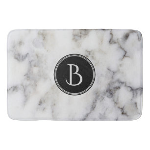 Monogrammed modern vit- & gråttmarmorsten badrumsmatta
