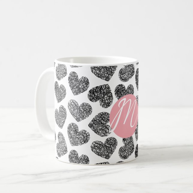 Monogrammed moderna svartvita hörn kaffemugg (Framsida vänster)