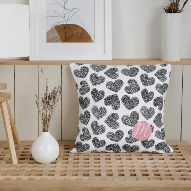 Monogrammed moderna svartvita hörn kudde (Skapare uppladdad)