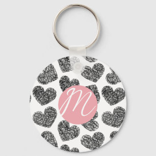 Monogrammed moderna svartvita hörn nyckelring
