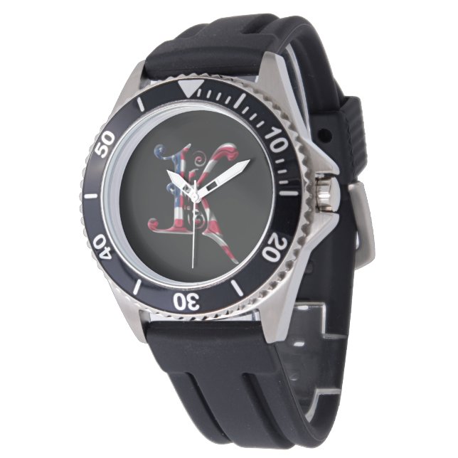 Monogrammed Monogram K American Flagga Färg Armbandsur (Vinklad)