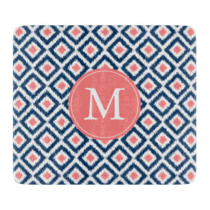 Monogrammed mönster för blått- och korallIkat