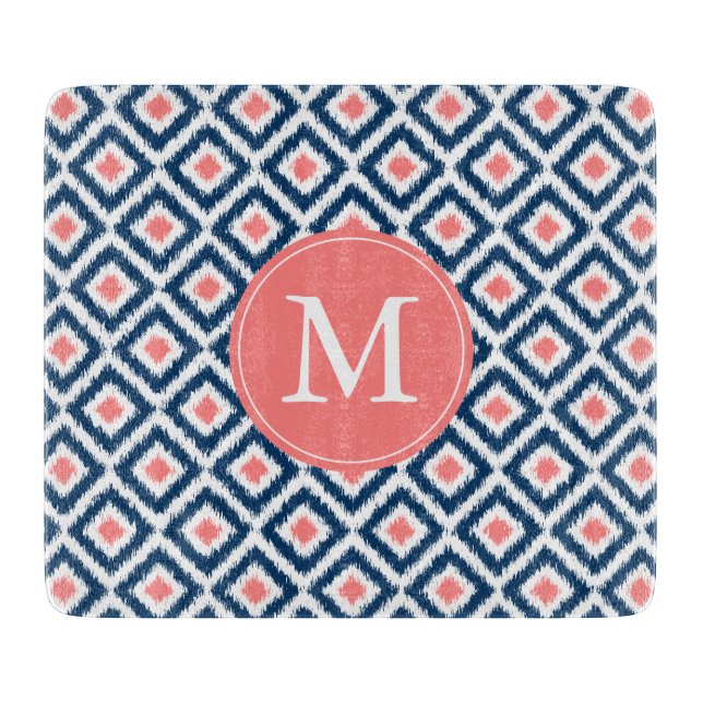 Monogrammed mönster för blått- och korallIkat (Framsidan)
