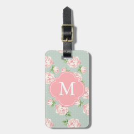 Monogrammed mönster för rosa- och Mintvintagero Bagagebricka