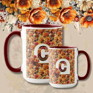 Monogrammed Mor Grandma Birthday Fall Blommigt Mugg