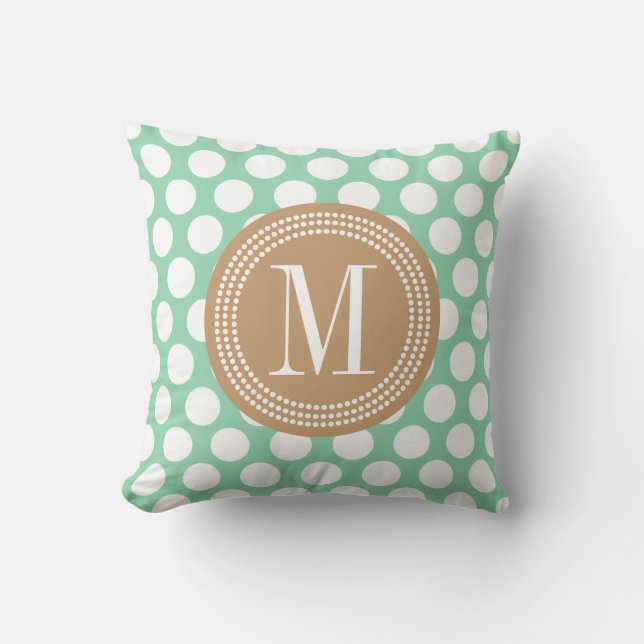 Monogrammed mörk stor polka dots för Mint & för Kudde (Framsida)