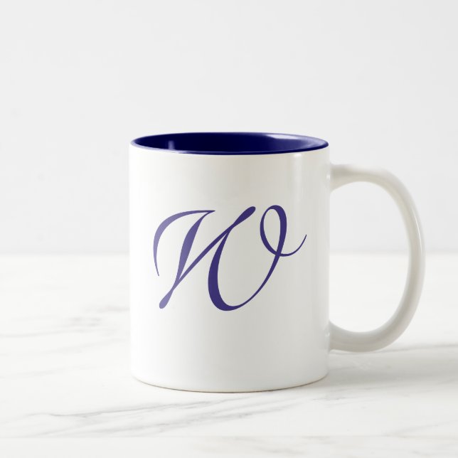 Monogrammed Mugg för Mörk blått Swirls Bröllop Lin (Höger)