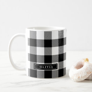 Monogrammed mugg för svart buffelplädmönster