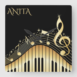 Monogrammed musikaliskt tangentbord fyrkantig klocka