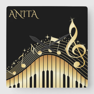 Monogrammed musikaliskt tangentbord fyrkantig klocka