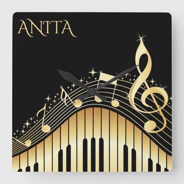 Monogrammed musikaliskt tangentbord fyrkantig klocka (Framsida)