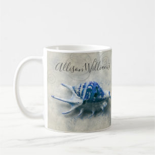 Monogrammed namn för kust- blått för snäckskal kaffemugg