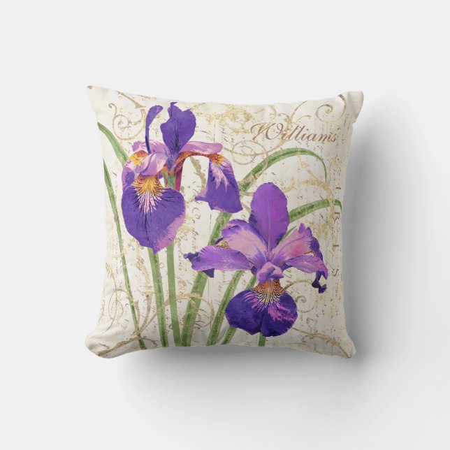 Monogrammed namn för purpurfärgad Iris Kudde (Framsida)