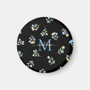 Monogrammed Namn & initial blå Gult Magnet