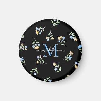 Monogrammed Namn & initial blå Gult Magnet
