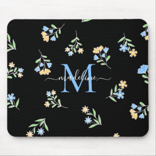Monogrammed Namn & initial blå Gult Musmatta